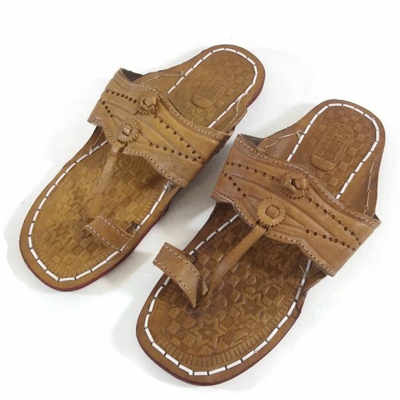 Women's Flip Flop Sandal Thong Flat Handmade Leather Summer Shoe Brown Tan Sz 10 - Picture 5 of 6